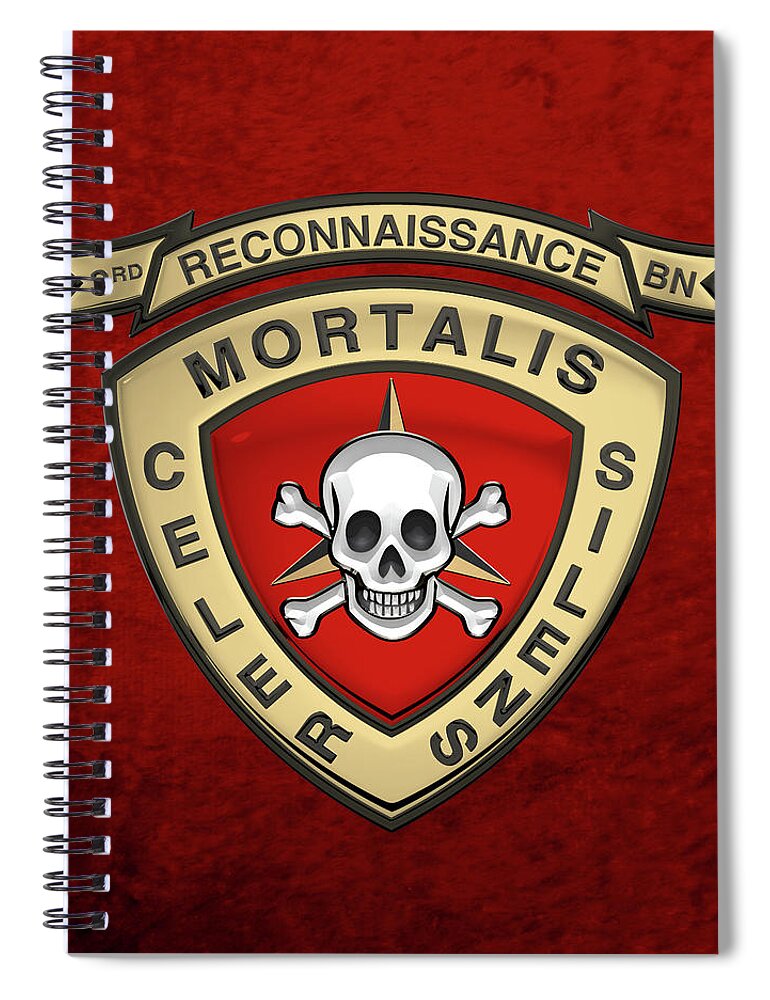 'military Insignia & Heraldry' Collection By Serge Averbukh Spiral Notebook featuring the digital art U S M C 3rd Reconnaissance Battalion - 3rd Recon Bn Insignia over Red Velvet by Serge Averbukh