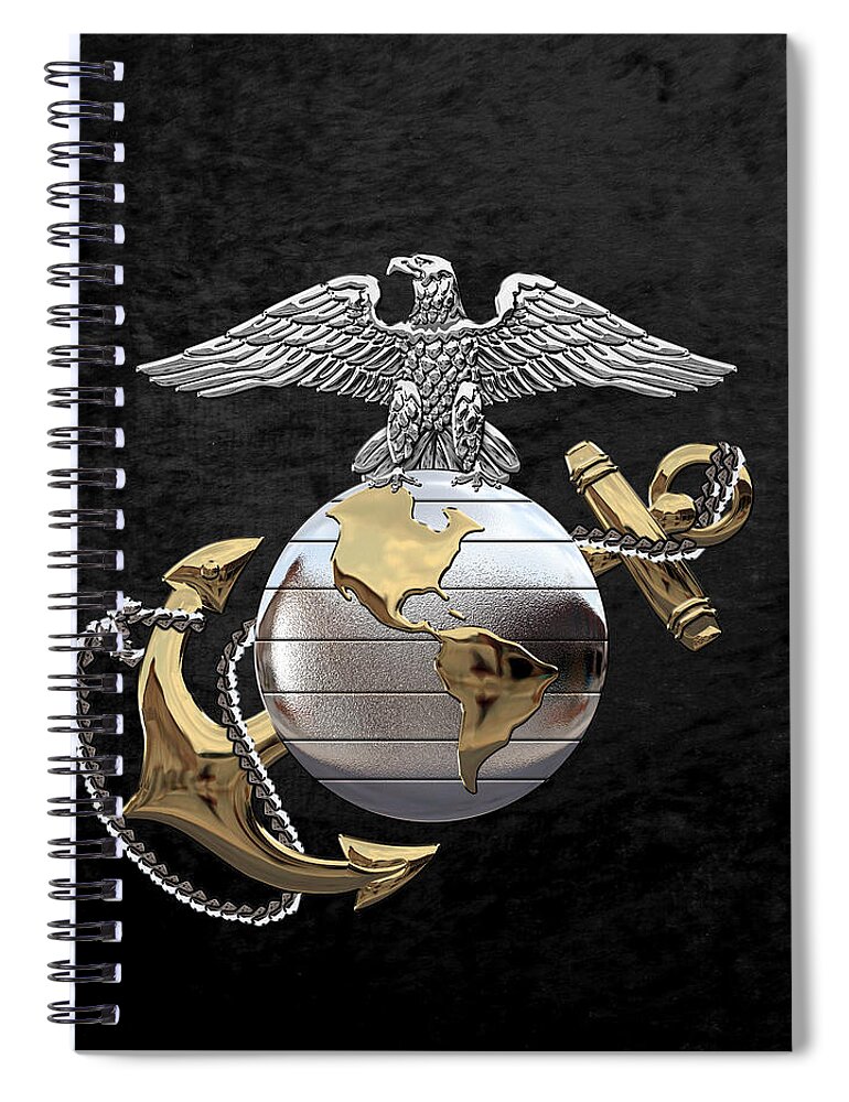 'usmc' Collection By Serge Averbukh Spiral Notebook featuring the digital art U S M C Eagle Globe and Anchor - C O and Warrant Officer E G A over Black Velvet by Serge Averbukh