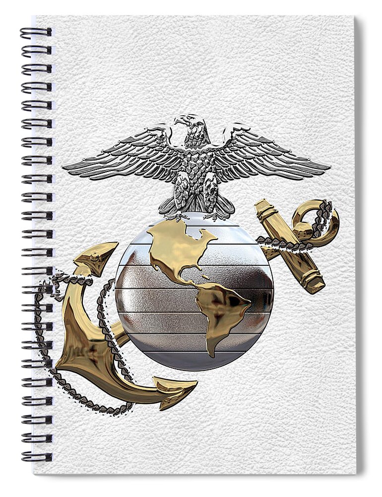 'usmc' Collection By Serge Averbukh Spiral Notebook featuring the digital art U S M C Eagle Globe and Anchor - C O and Warrant Officer E G A over White Leather by Serge Averbukh