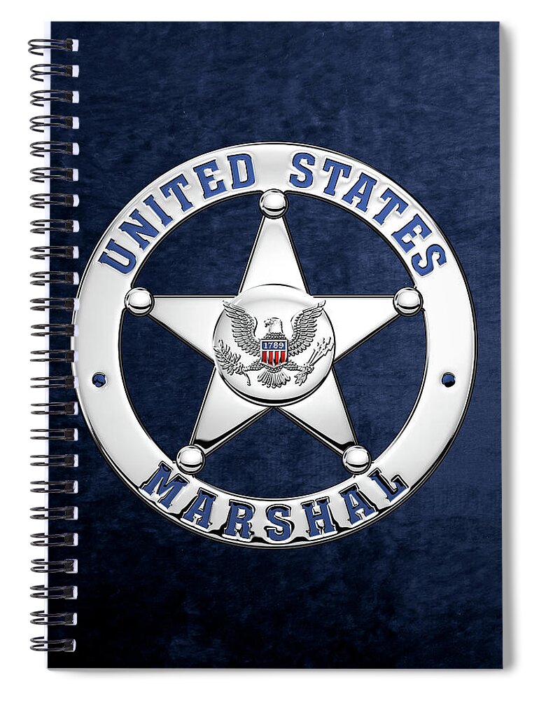 'law Enforcement Insignia & Heraldry' Collection By Serge Averbukh Spiral Notebook featuring the digital art U. S. Marshals Service - U S M S Badge over Blue Velvet by Serge Averbukh