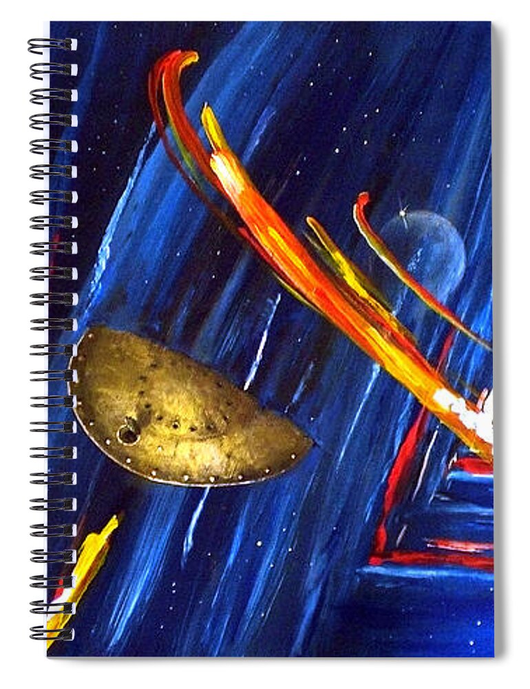 Space Spiral Notebook featuring the painting UFO by Arturas Slapsys