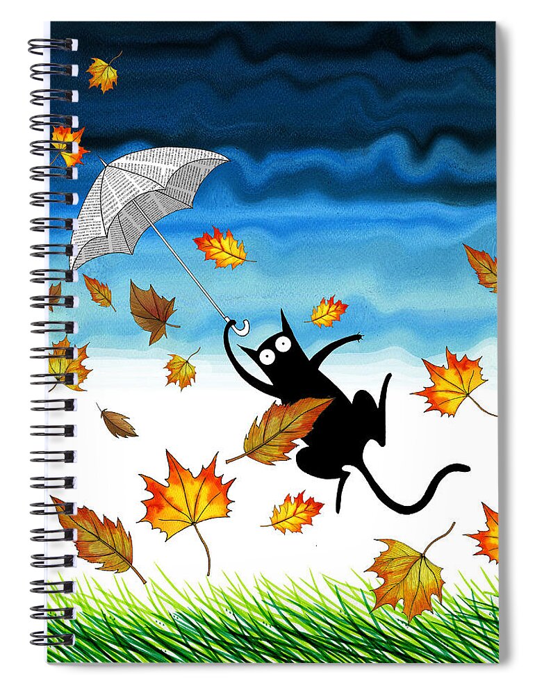 Cat Spiral Notebook featuring the pastel Umbrella by Andrew Hitchen