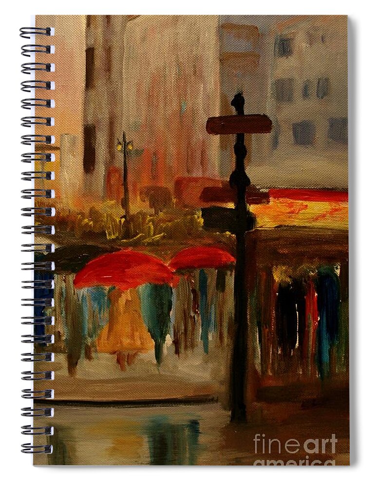 Rain Photographs Spiral Notebook featuring the painting Umbrella Day by Julie Lueders 
