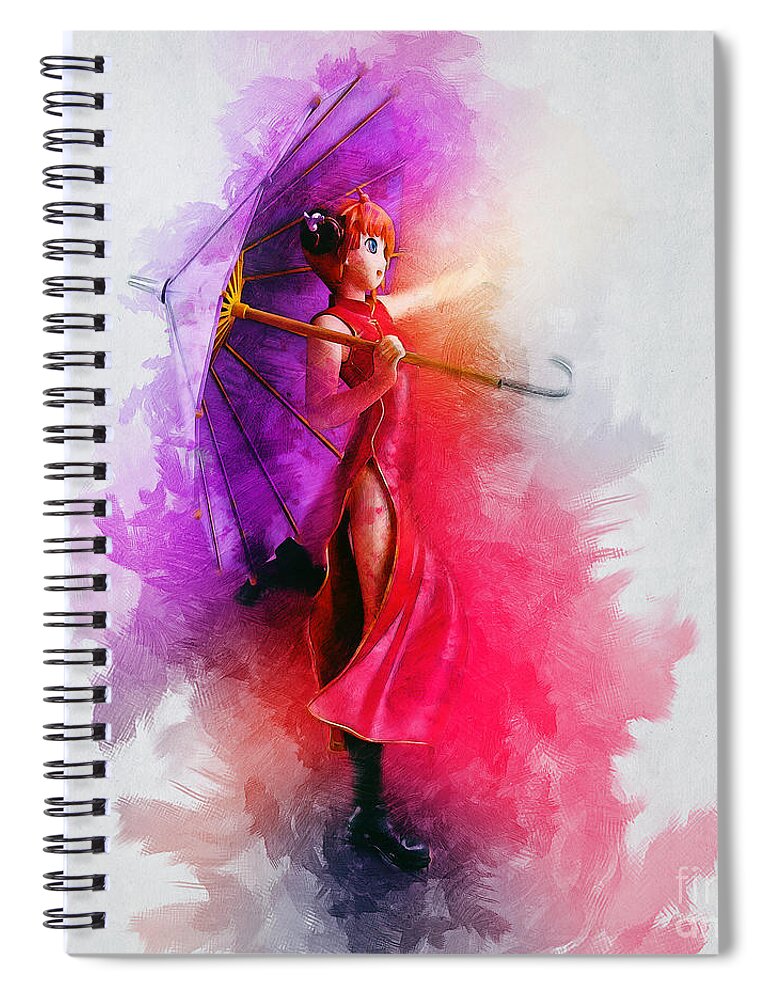 Girl Spiral Notebook featuring the painting Umbrella Girl by Ian Mitchell