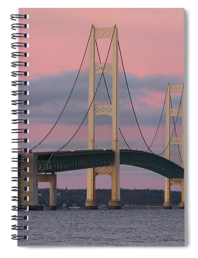 Mackinac Bridge Spiral Notebook featuring the photograph Under a Rose Colored Sky by Keith Stokes