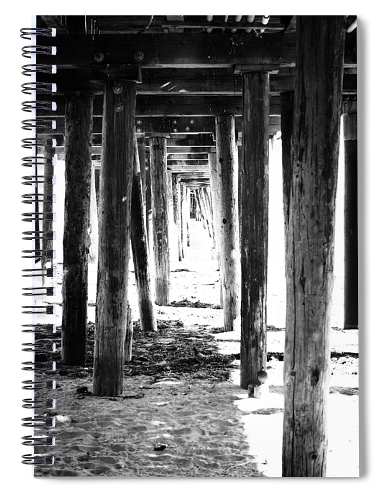 Pier Spiral Notebook featuring the mixed media Under The Pier by Linda Woods