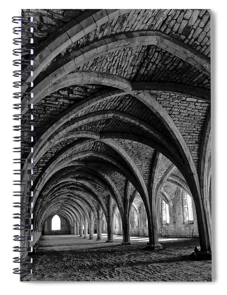 Monochrome Photography Spiral Notebook featuring the photograph Under the vaults. Vertical. by Elena Perelman