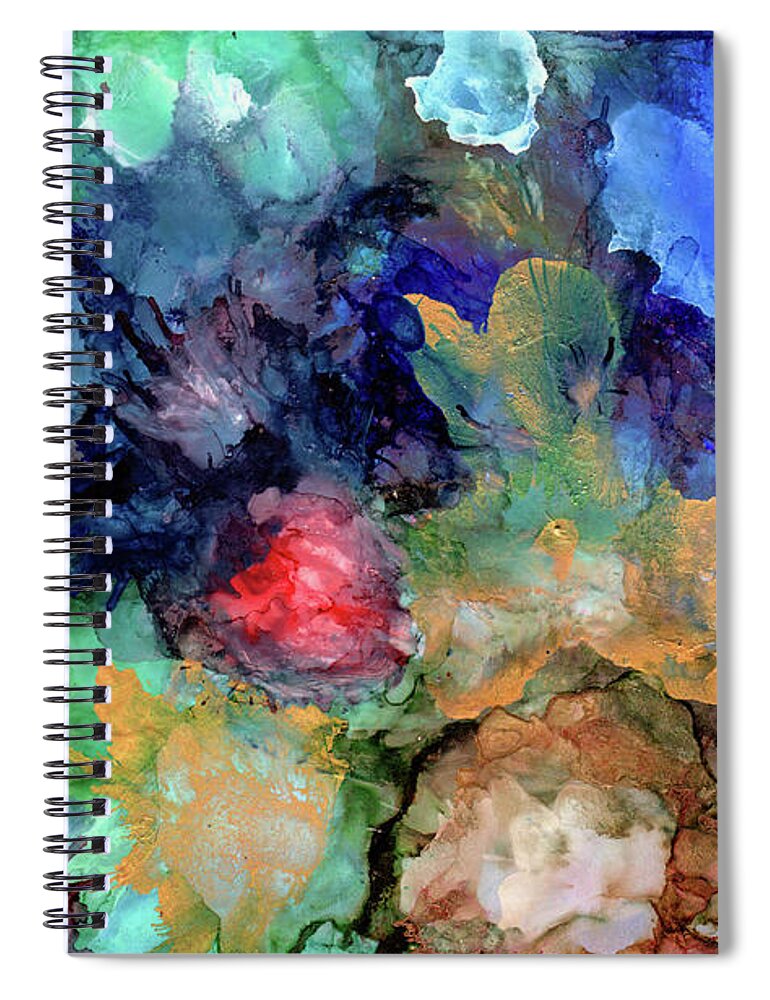 Abstract Spiral Notebook featuring the painting Underwater Blossoms by Eunice Warfel