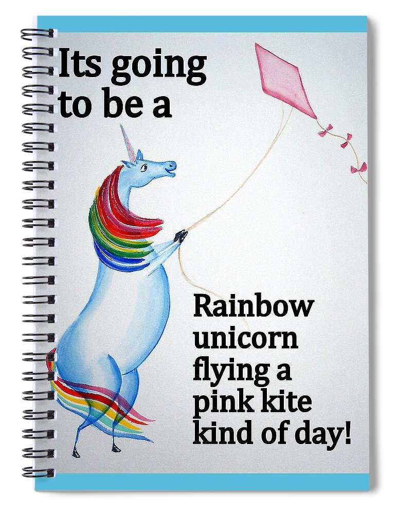 Unicorn Spiral Notebook featuring the painting Unicorn Flying Pink Kite by Debbie Criswell