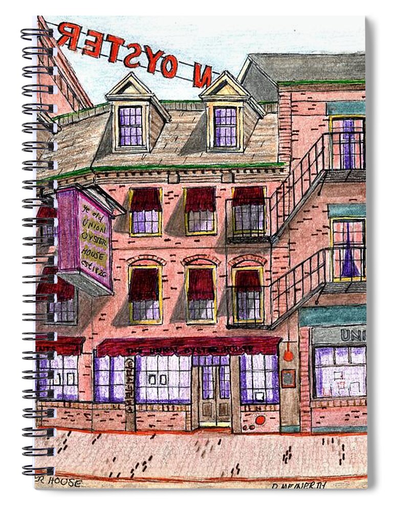 Paul Meinerth Artist Spiral Notebook featuring the drawing Union Osyter House Boston by Paul Meinerth