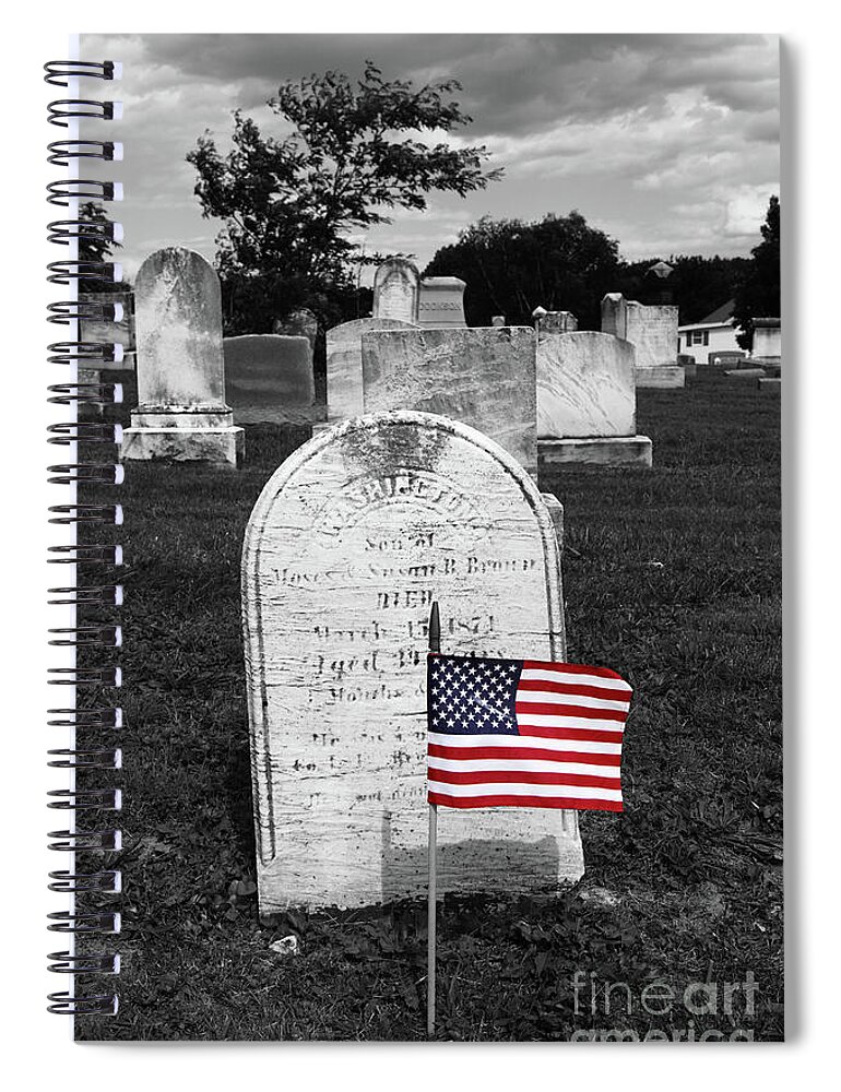 American Flag Spiral Notebook featuring the photograph Uniontown Cemetery Maryland Selective Color by James Brunker