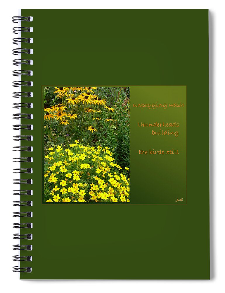 Poem Spiral Notebook featuring the digital art Unpegging Wash Haiga by Judi and Don Hall