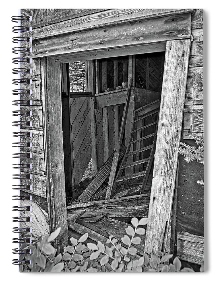 Abandoned Spiral Notebook featuring the photograph Upper Hoist Doorway Monochrome by Cathy Mahnke