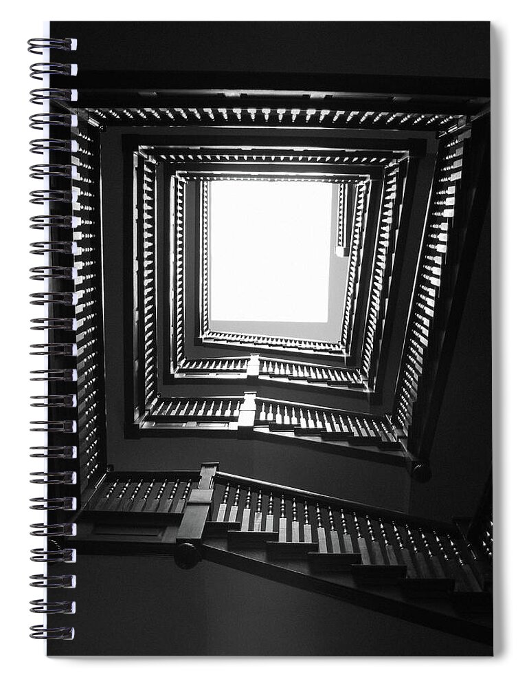 Stairs Spiral Notebook featuring the photograph Upstairs- Black and White Photography by Linda Woods by Linda Woods