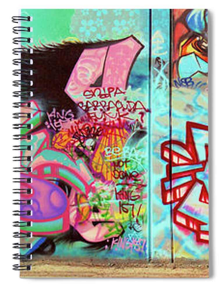 Graffiti Art Spiral Notebook featuring the photograph Urban Graffiti Art Panorama1, North 11th Street, San Jose 1990 by Kathy Anselmo