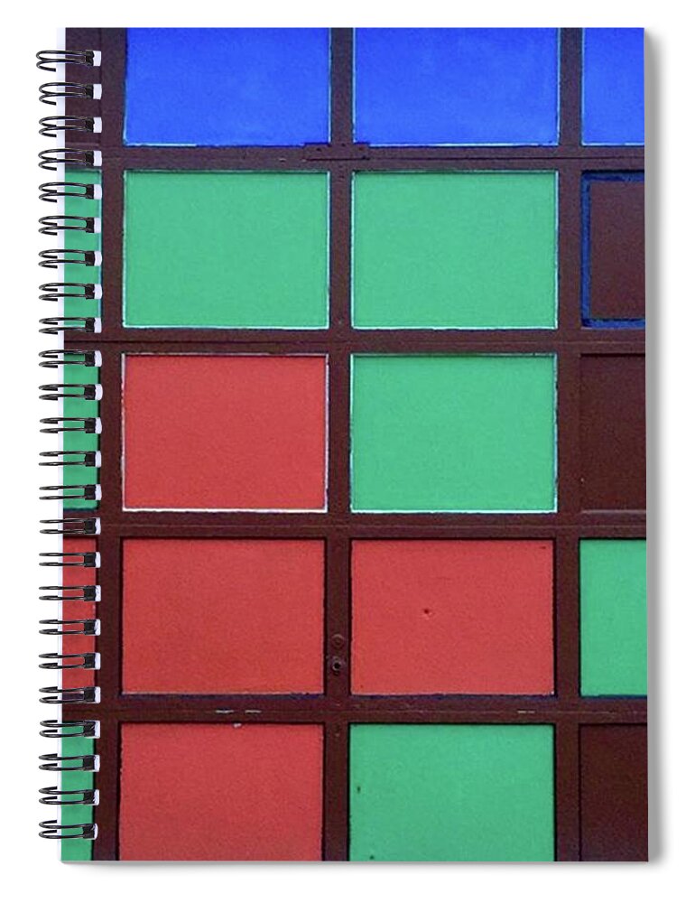 Blue Spiral Notebook featuring the photograph Urban Mondrian. #grid #pattern Red by Ginger Oppenheimer