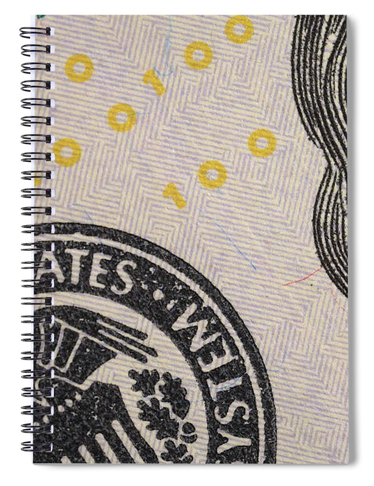 New Spiral Notebook featuring the photograph Us 100 Dollar Bill Security Features, 1 by Ted Kinsman