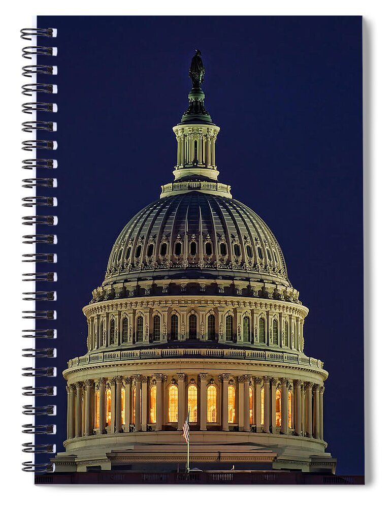 America Spiral Notebook featuring the photograph U.S. Capitol at Night by Nick Zelinsky Jr