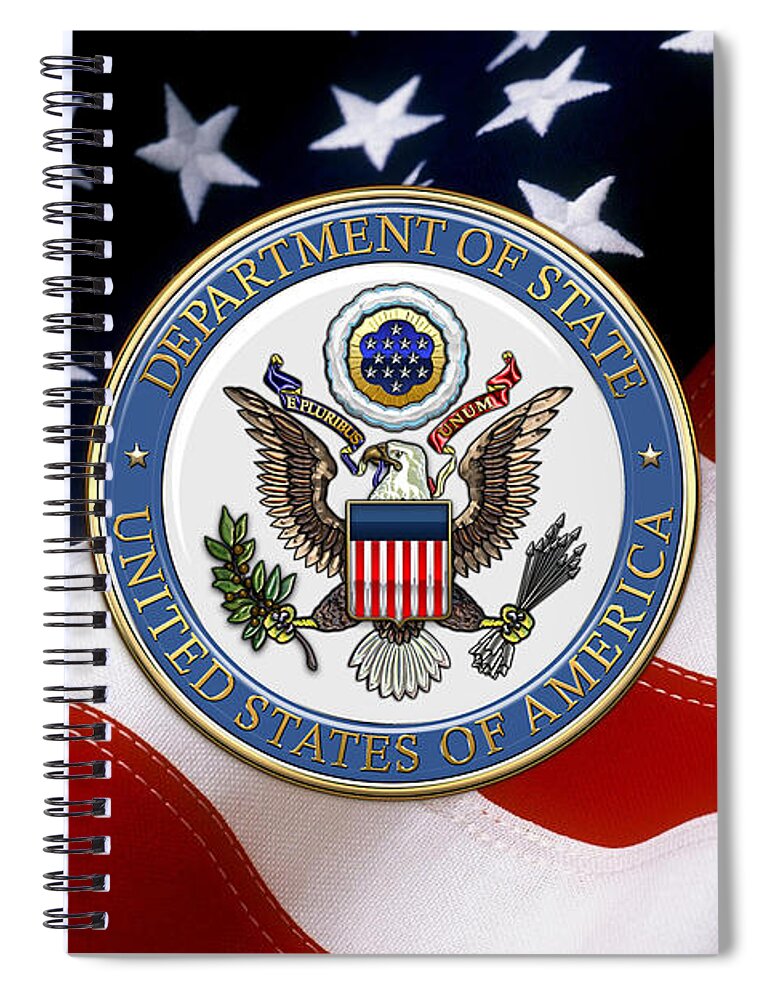 'military Insignia & Heraldry 3d' Collection By Serge Averbukh Spiral Notebook featuring the digital art U. S. Department of State - D o S Emblem over American Flag by Serge Averbukh
