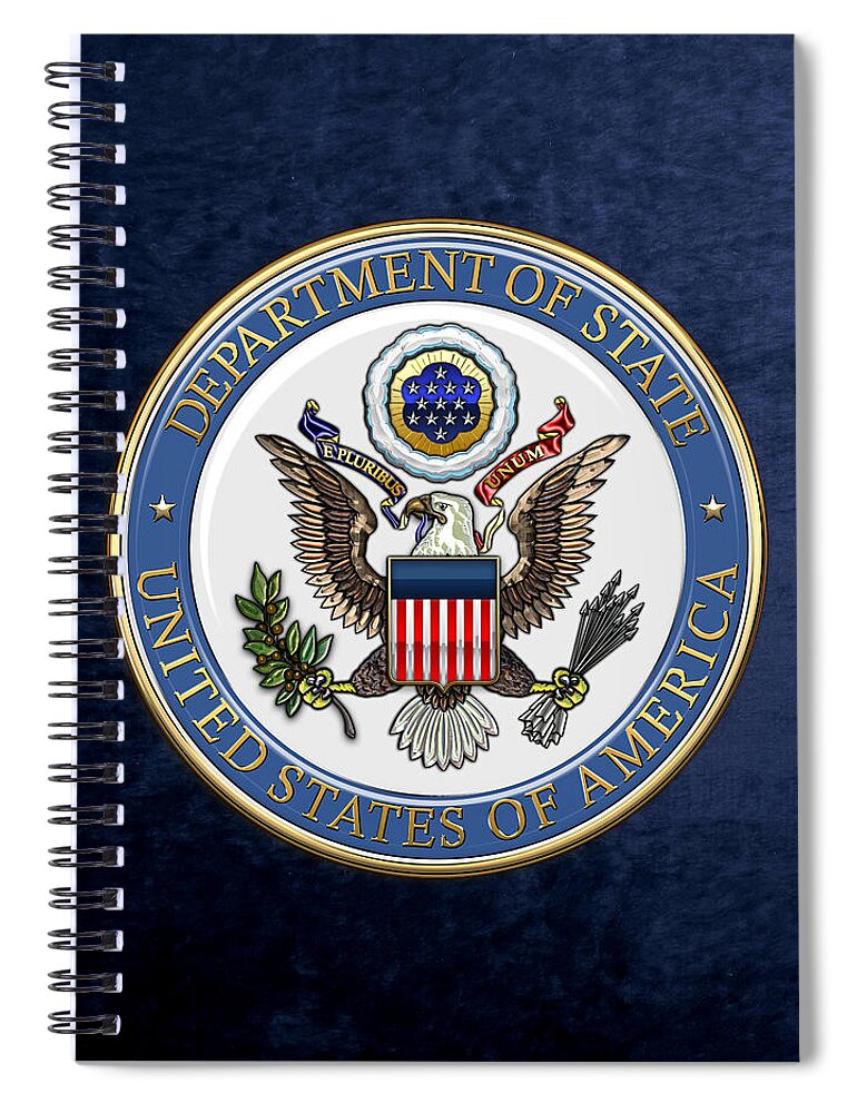 'military Insignia & Heraldry 3d' Collection By Serge Averbukh Spiral Notebook featuring the digital art U. S. Department of State - D o S Emblem over Blue Velvet by Serge Averbukh