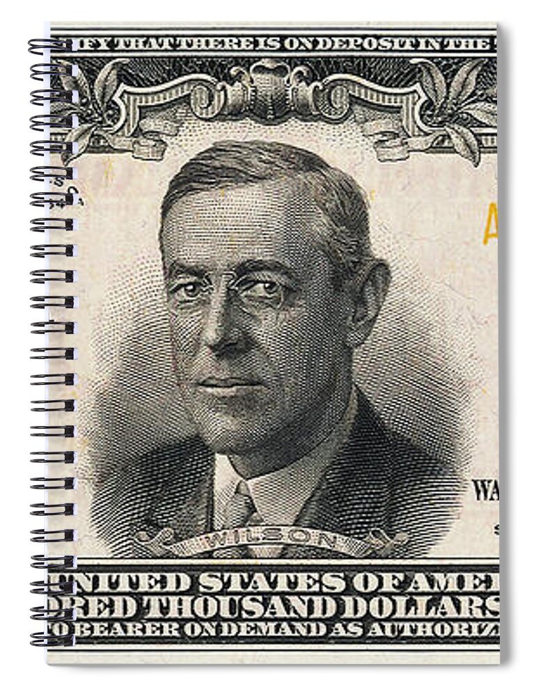 'paper Currency' Collection By Serge Averbukh Spiral Notebook featuring the digital art U.S. One Hundred Thousand Dollar Bill - 1934 $100000 USD Treasury Note by Serge Averbukh