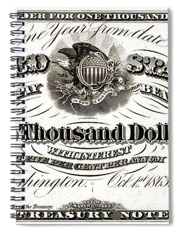 ‘paper Currency’ Collection By Serge Averbukh Spiral Notebook featuring the digital art U.S. One Thousand Dollar Bill - 1863 $1000 USD Treasury Note by Serge Averbukh