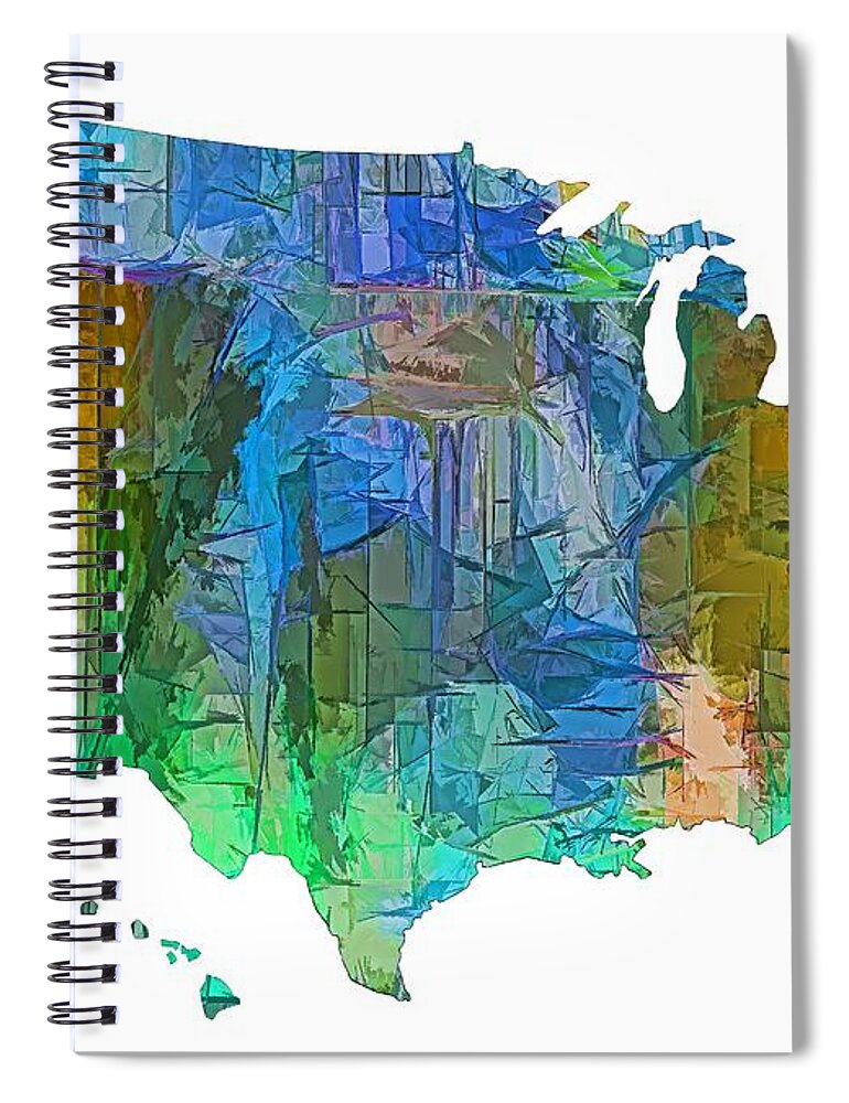 Lena Owens Spiral Notebook featuring the digital art USA - Colorful Map by Lena Owens - OLena Art Vibrant Palette Knife and Graphic Design