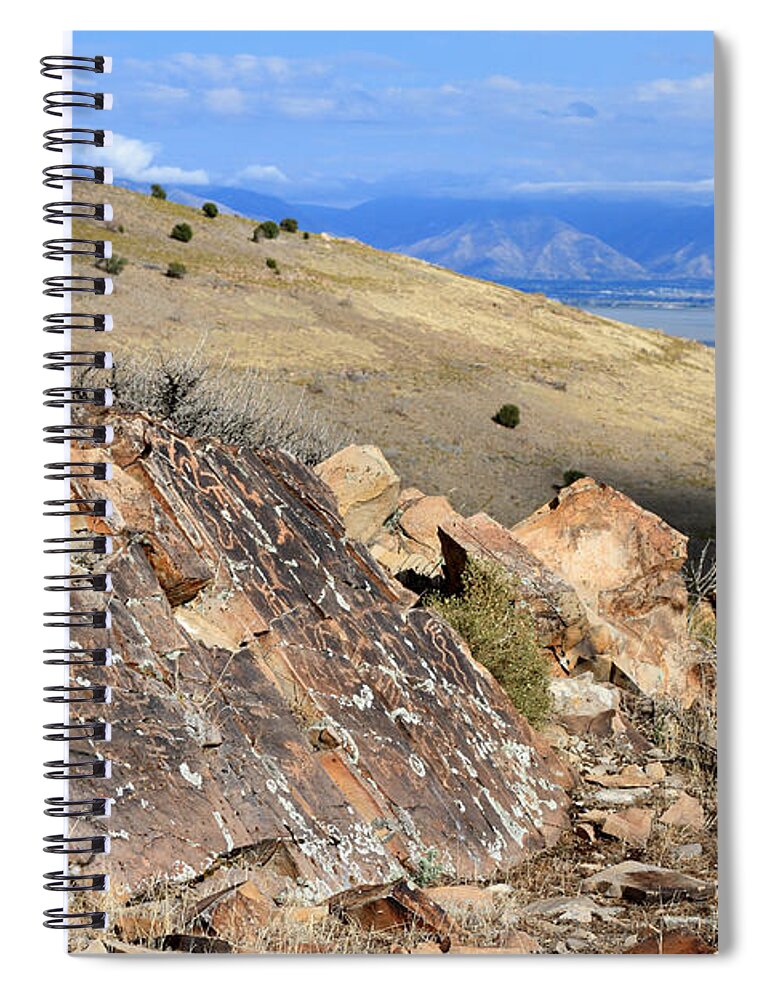 Utah Spiral Notebook featuring the photograph Utah Lake Petroglyph Panel #2 by Brett Pelletier