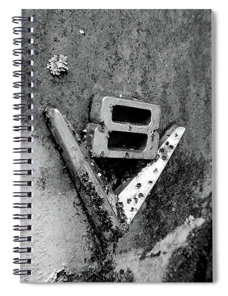 V8 Spiral Notebook featuring the photograph V8 Emblem by Matthew Mezo