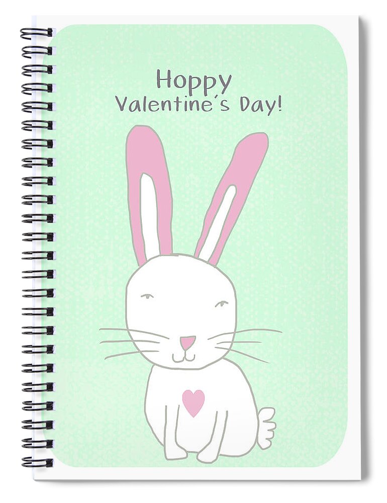 Bunny Spiral Notebook featuring the mixed media Valentine Bunny- Art by Linda Woods by Linda Woods