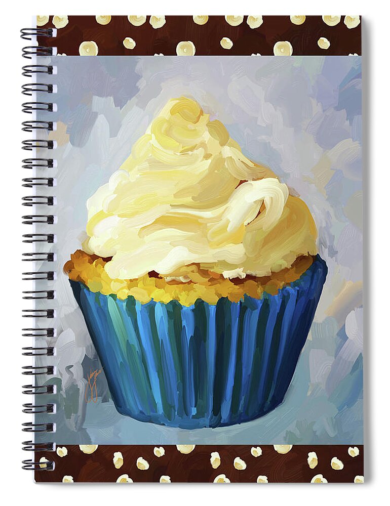 Vanilla Spiral Notebook featuring the painting Vanilla Cupcake With Border by Jai Johnson