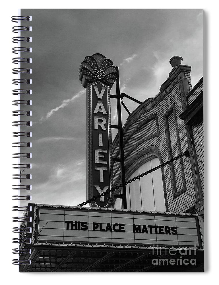 Movie Theater Spiral Notebook featuring the photograph Variety Marquee by Michael Krek