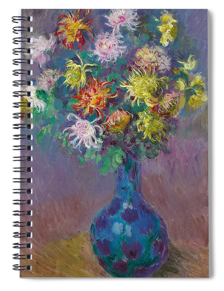 Claude Monet Spiral Notebook featuring the painting Vase of Chrysanthemums by Claude Monet