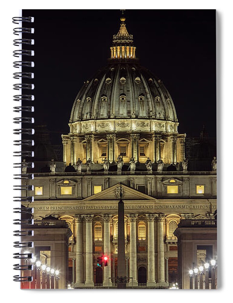 Basilica Spiral Notebook featuring the photograph Vatican at Night with Lights by John McGraw