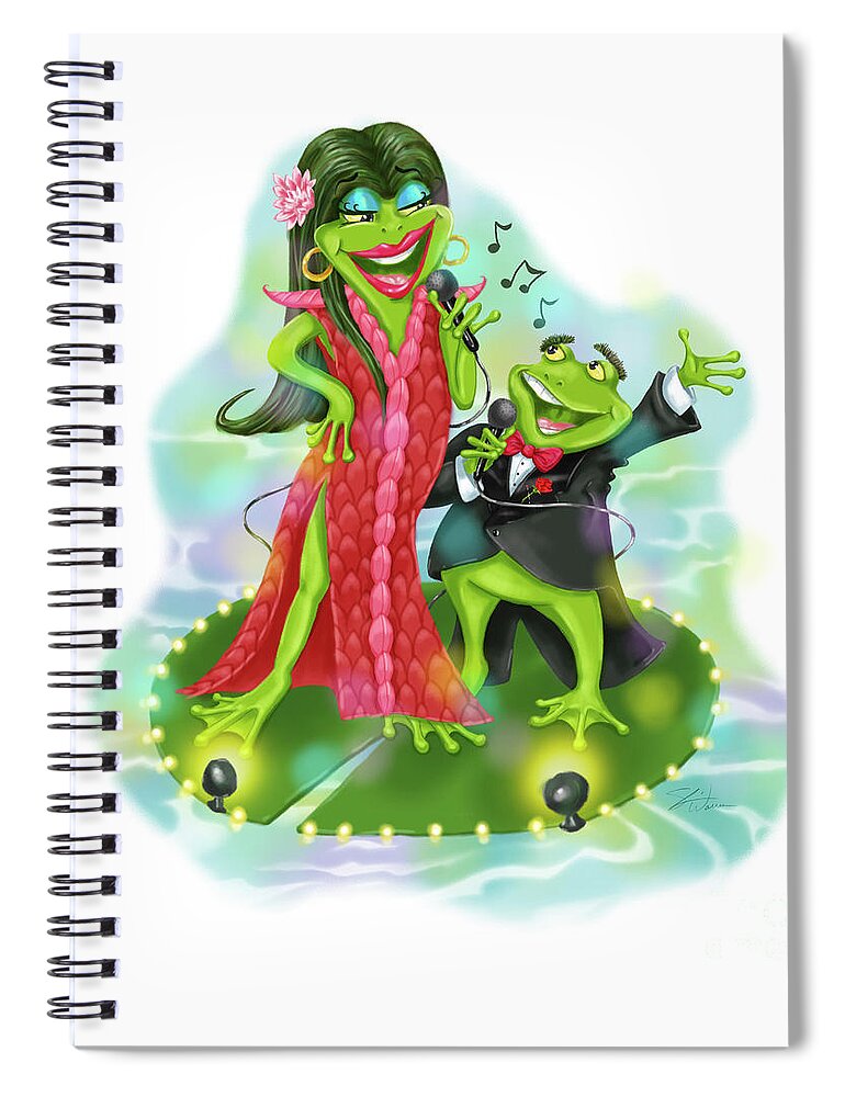 Frogs Spiral Notebook featuring the mixed media Vegas Frogs Lounge Act by Shari Warren