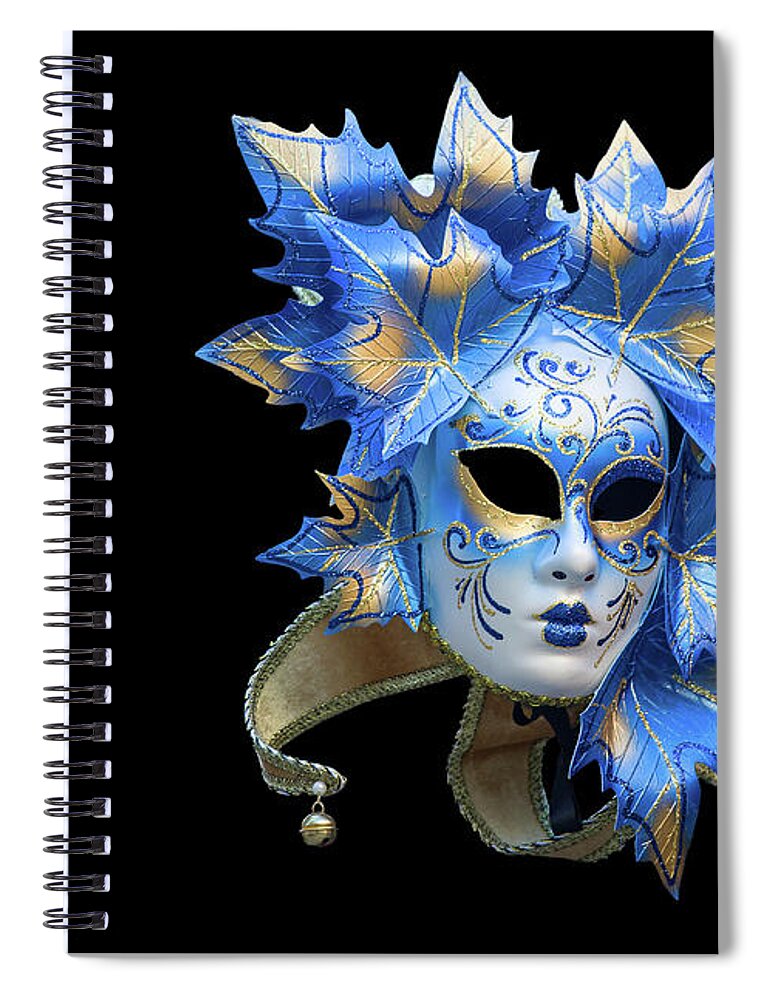 Black Spiral Notebook featuring the photograph Venetian mask on black by Patricia Hofmeester