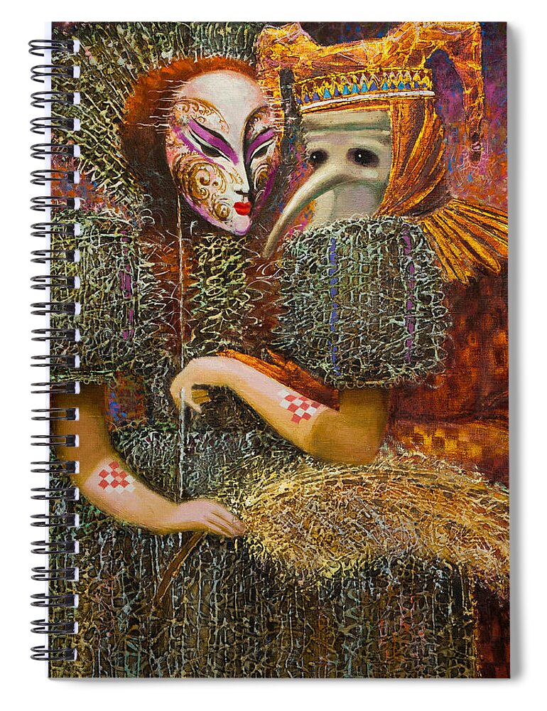 Venetian Mask Spiral Notebook featuring the painting Venetian Masks by Valentina Kondrashova