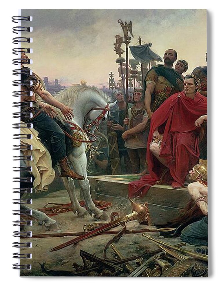 Vercingetorix Spiral Notebook featuring the painting Vercingetorix throws down his arms at the feet of Julius Caesar by Lionel Noel Royer