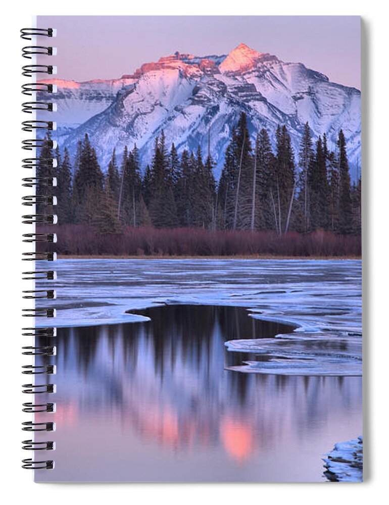 Vermilion Lakes Spiral Notebook featuring the photograph Vermilion Lakes Pink Reflections by Adam Jewell