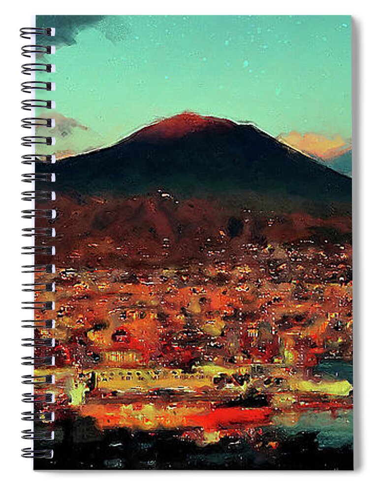 Gulf Of Naples Spiral Notebook featuring the painting Vesuvio, panorama from Naples - 01 by AM FineArtPrints