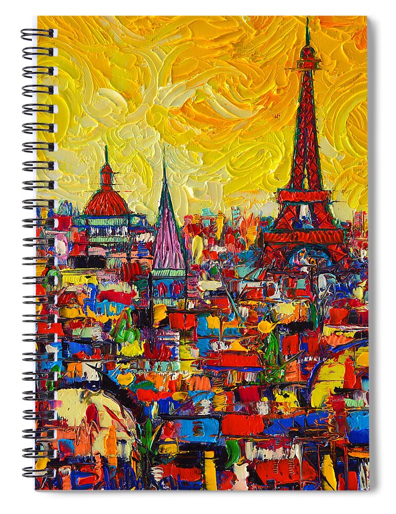 Paris Spiral Notebook featuring the painting Vibrant Paris Abstract Cityscape Impasto Modern Impressionist Palette Knife Oil Ana Maria Edulescu by Ana Maria Edulescu