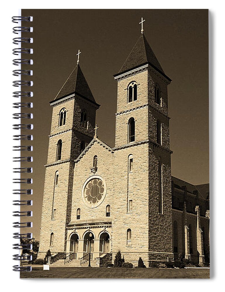 America Spiral Notebook featuring the photograph Victoria, Kansas - Cathedral of the Plains Sepia 6 by Frank Romeo