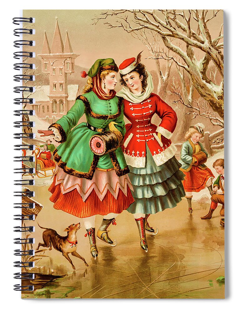 Christmas Spiral Notebook featuring the photograph Victorian Ice Skaters by David Letts