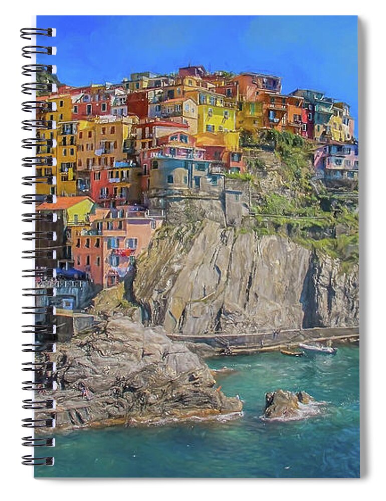 Cinque Terre Spiral Notebook featuring the digital art View of Manarola by Roy Pedersen