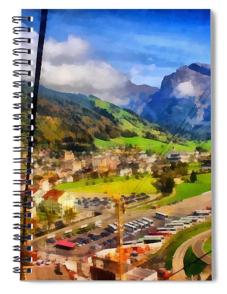 Cable Car Spiral Notebook featuring the photograph View of town below a cable car in Switzerland by Ashish Agarwal