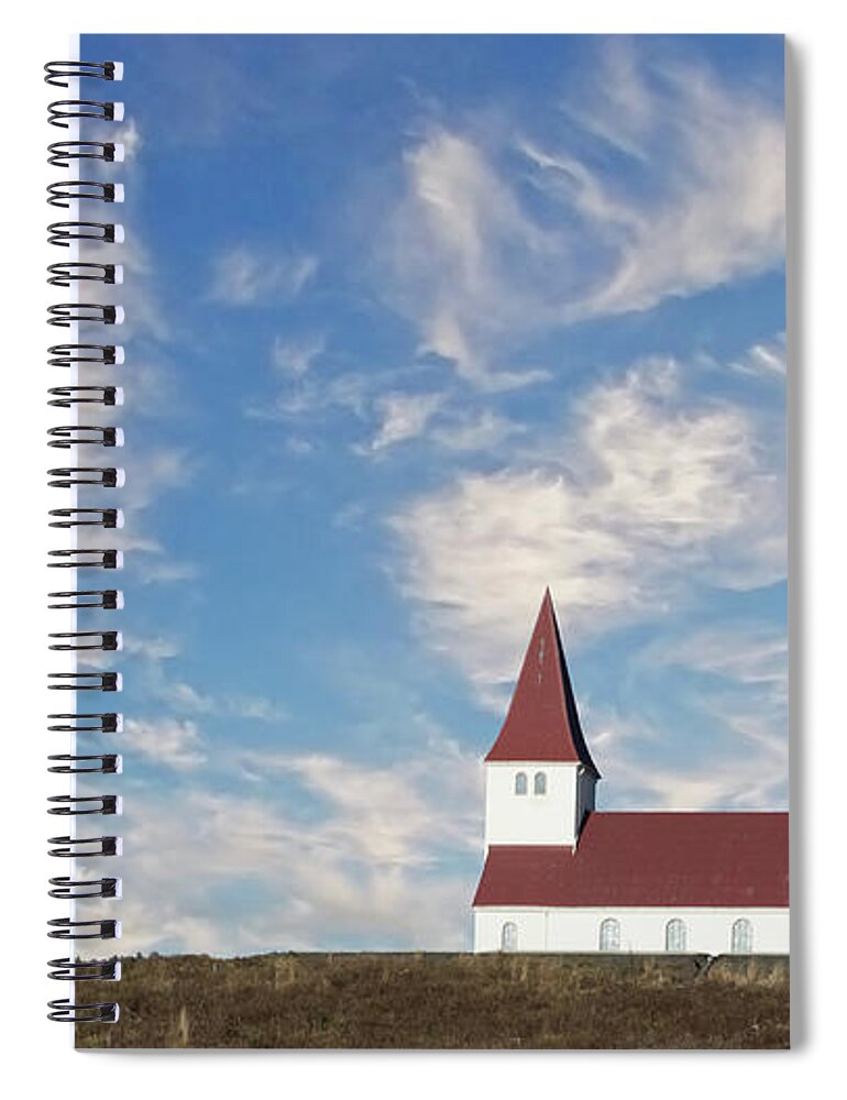 Architecture Spiral Notebook featuring the photograph Vik Church 1 by Jerry Fornarotto