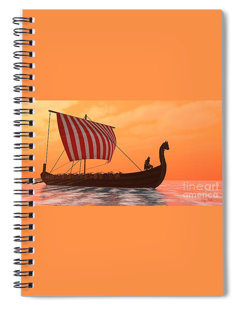 Viking Spiral Notebook featuring the painting Viking Longship Ventures by Corey Ford