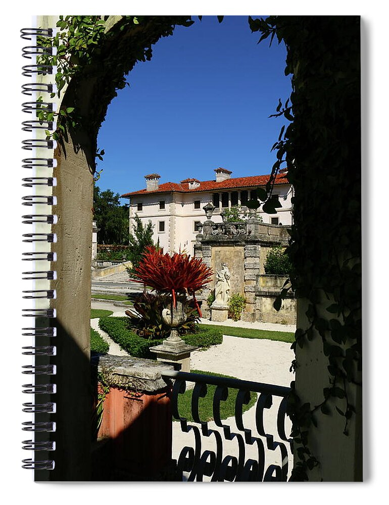  Miami Spiral Notebook featuring the photograph Villa Vizcaya View Through a Garden Arch by Christiane Schulze Art And Photography