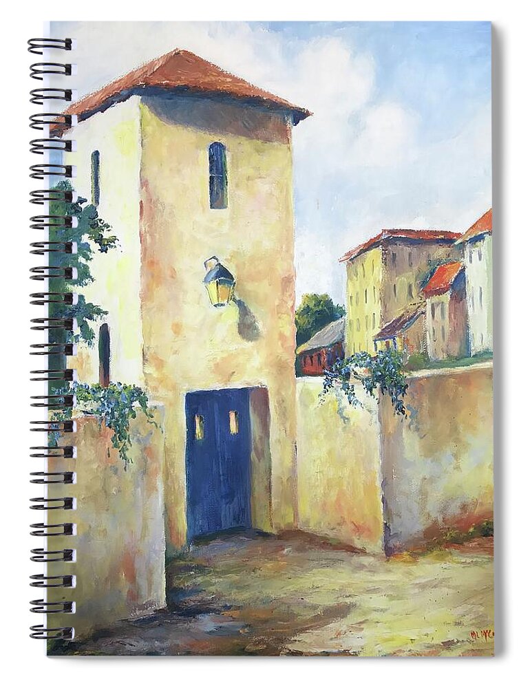 Italian Spiral Notebook featuring the painting Tuscan Villa with a Blue Door by ML McCormick