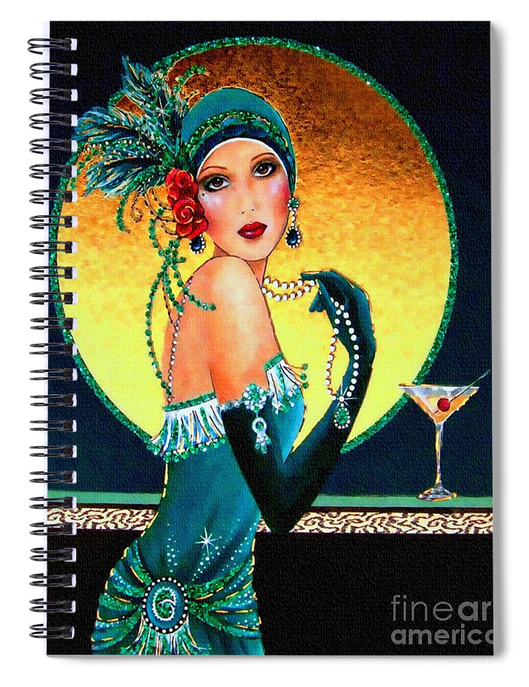 Art Deco Spiral Notebook featuring the painting Vintage 1920s Fashion Girl by Ian Gledhill